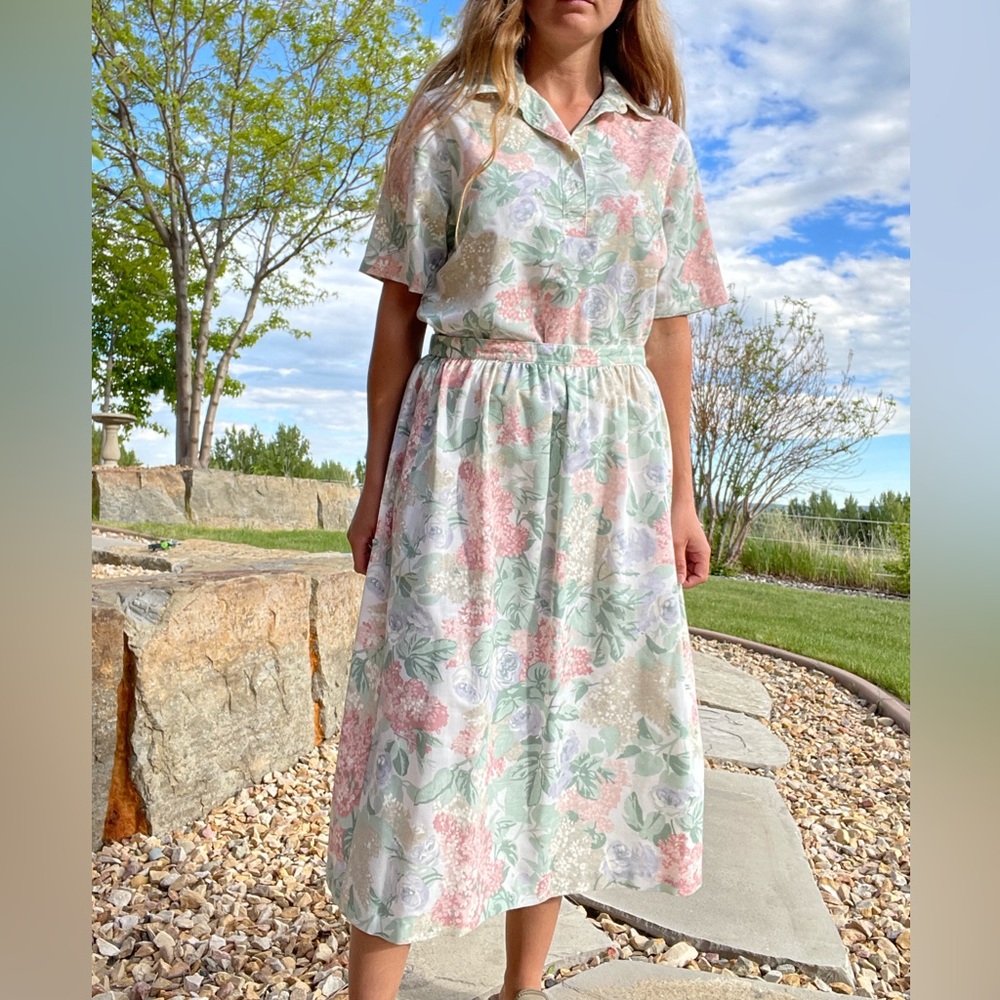 Vintage Alfred Dunner 90s pastel floral skirt set